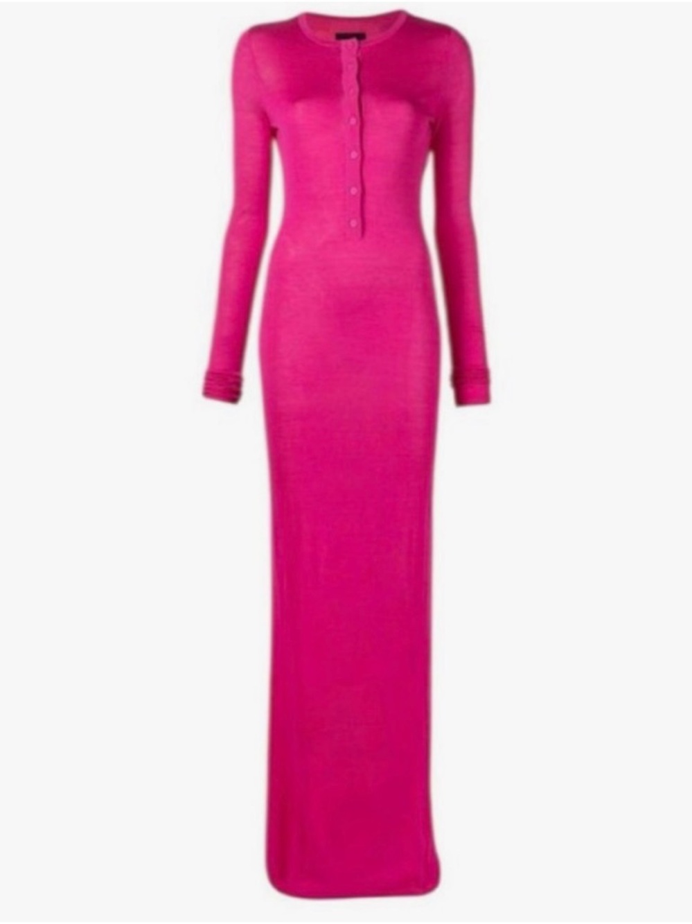 Fuchsia Long Sleeve Button-Front Maxi Dress